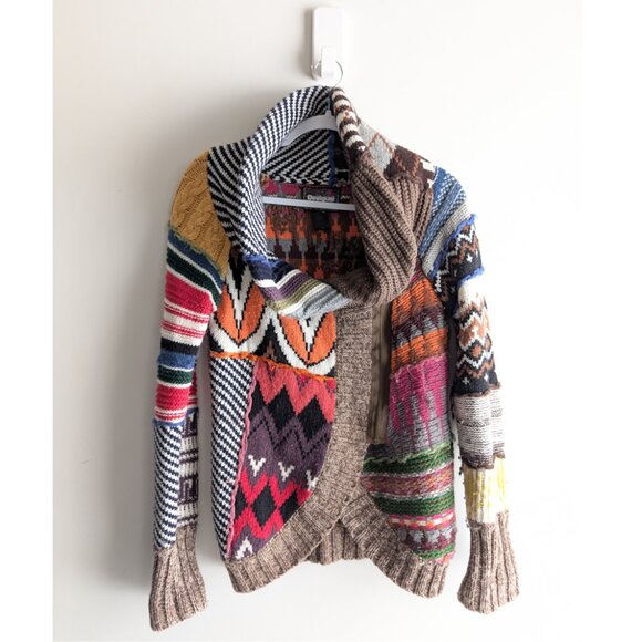 Desigual Women's Multicolor Patchwork Geometric Knit Zip-Up Cardigan Sweater - Picture 2 of 10